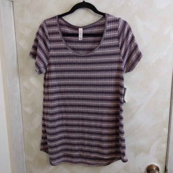 Size M Lularoe Classic T Purple Stripe Short Sleeve NWT - Picture 1 of 5